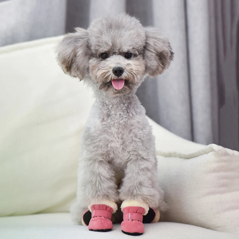 4Pcs Pet Dog Snow Boots Warm Plush Dog Shoes S-XL Soft with Non-Slip Soles