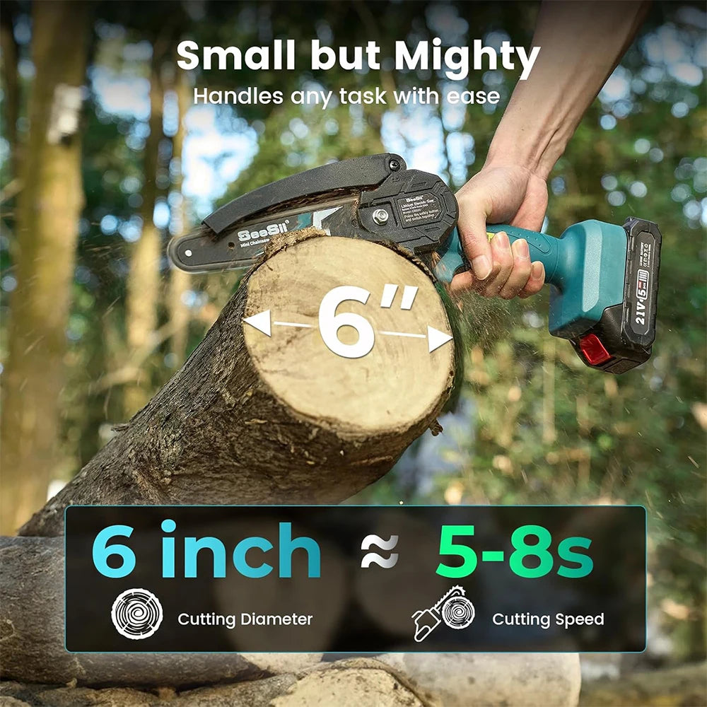 Mini Chainsaw Cordless 6-inch Handheld Electric Power Chain Saw