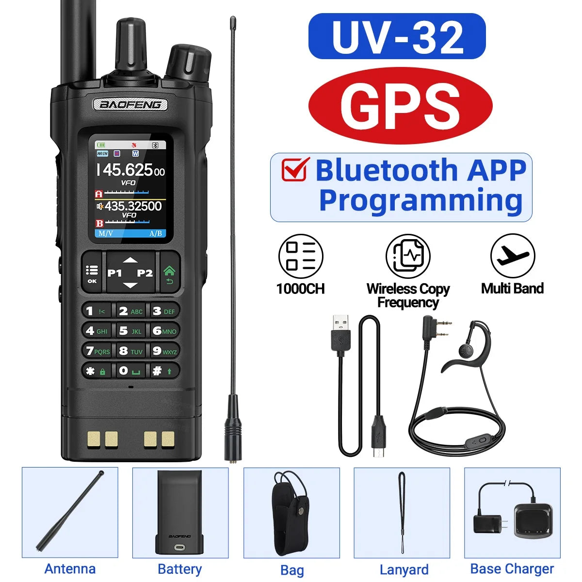 Long Range Multi Band Bluetooth GPS Walkie Talkie 10W