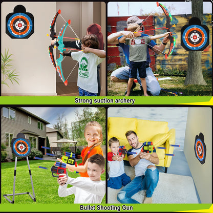 2 Bow and Arrow Sets with LED Light-up, 2 Foam Dart Guns for Kids