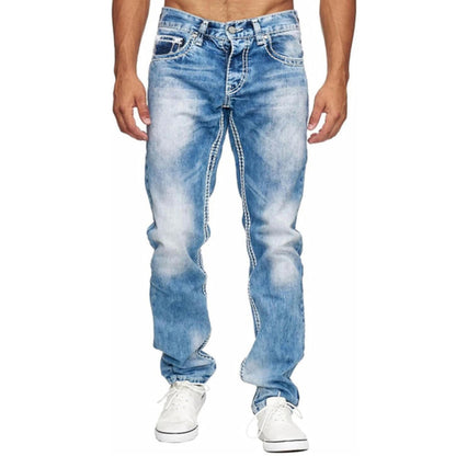 Men s Vintage  Fit Jeans Faded Washed Denim