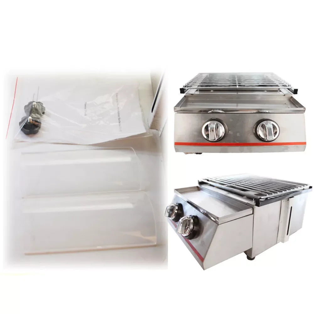 2 Burner Tabletop LPG Grill Stainless Steel Smokeless Portable Gas Barbeque Grill