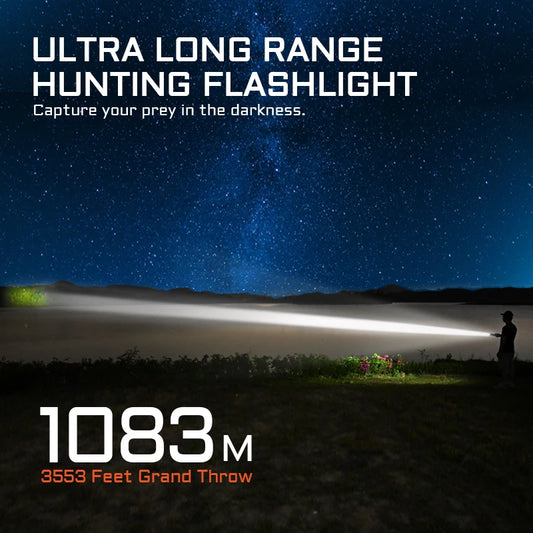 Hunting Flashlight 2200 Lumens 1184 Yards Long-Rang Rechargeable Flashlight