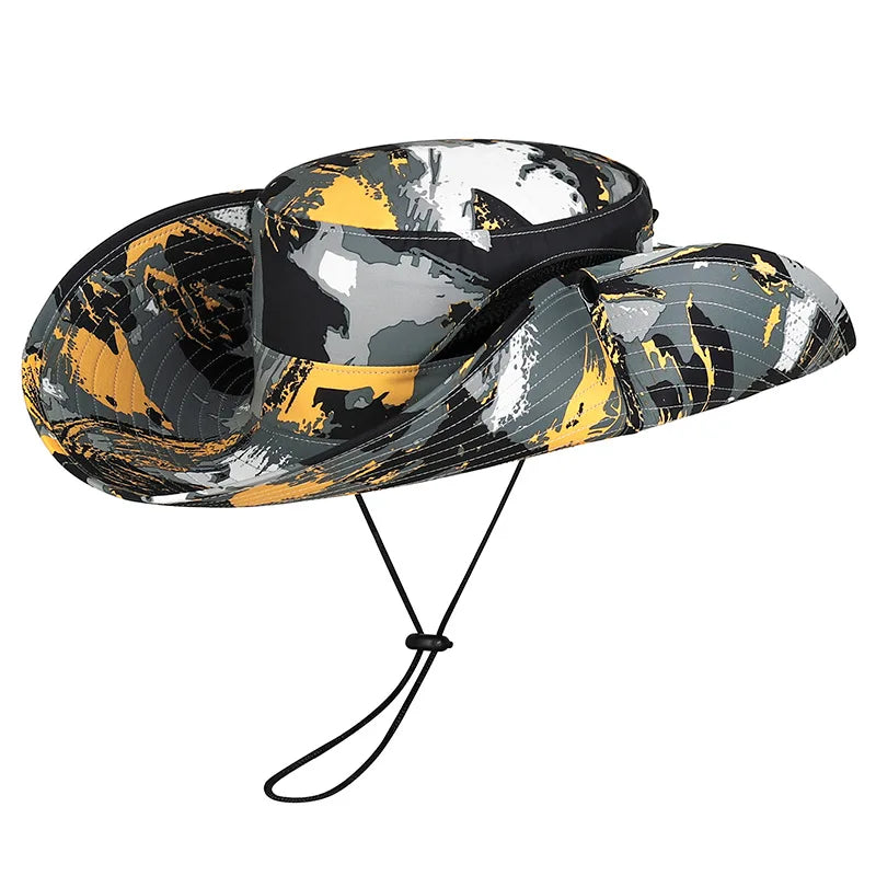 Stylish Camo Wide Brim Sun Hat for Women Outdoor Fishing Hiking Camping Climbing Safari Hat with Adjustable Chin Strap