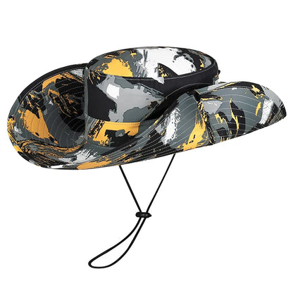 Stylish Camo Wide Brim Sun Hat for Women Outdoor Fishing Hiking Camping Climbing Safari Hat with Adjustable Chin Strap