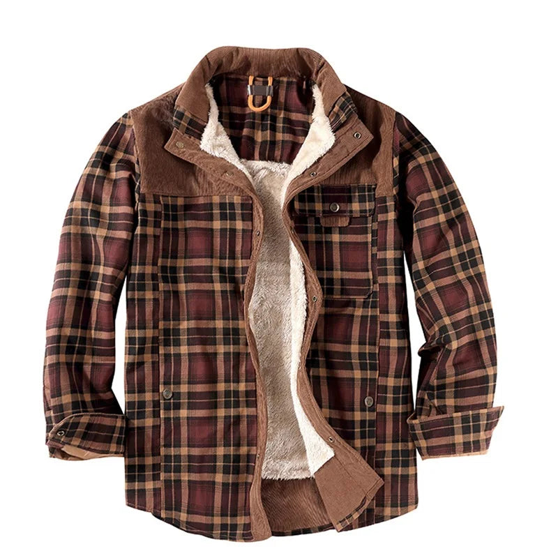 Men s Plaid Lined Shirt Jacket Long Sleeve Button Down