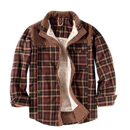 Men s Plaid Lined Shirt Jacket Long Sleeve Button Down