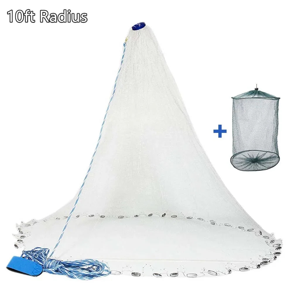 Saltwater Fishing Cast Net for Bait Trap 3/4/5/6/7/8/9/10ft Radius Casting Nets with Heavy Duty Zinc Sinker Weight