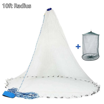 Saltwater Fishing Cast Net for Bait Trap 3/4/5/6/7/8/9/10ft Radius Casting Nets with Heavy Duty Zinc Sinker Weight