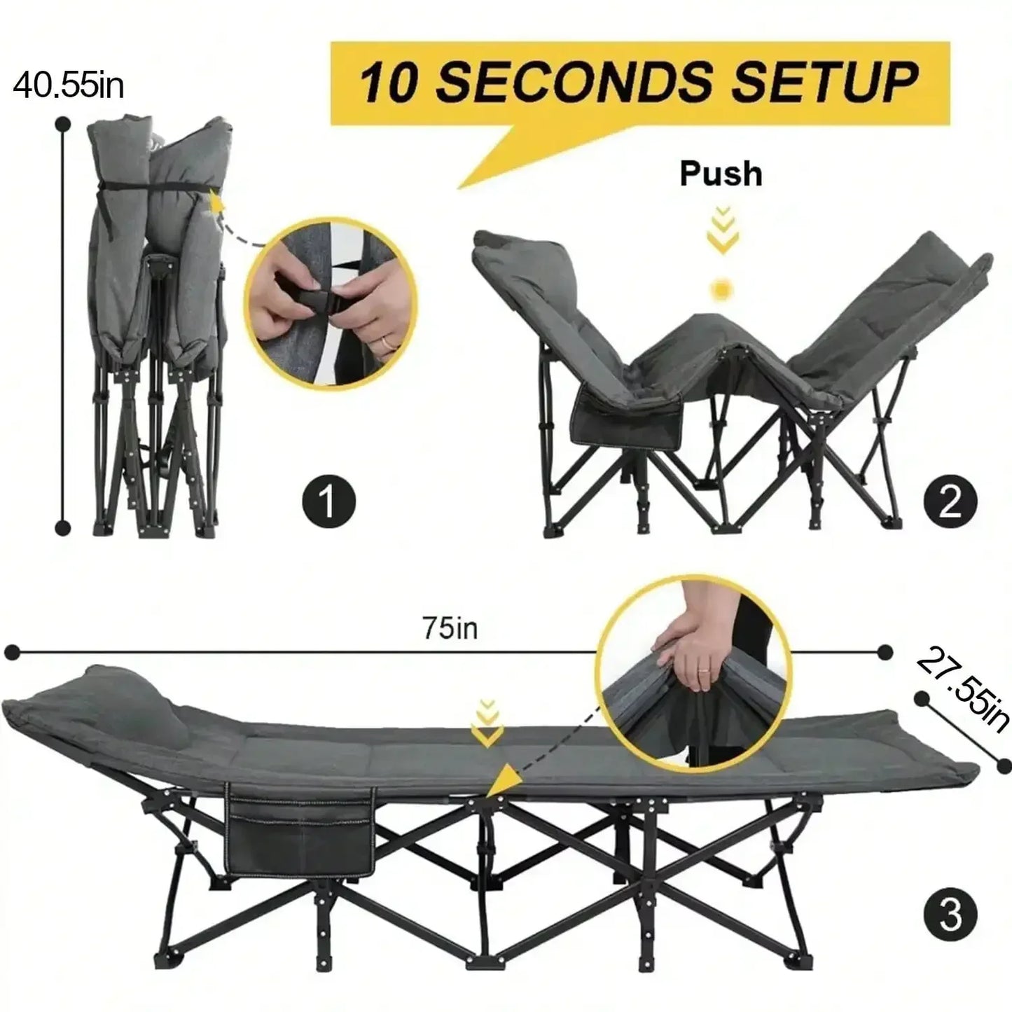 Premium Portable Thick Pad Folding Heavy Duty Travel Cot