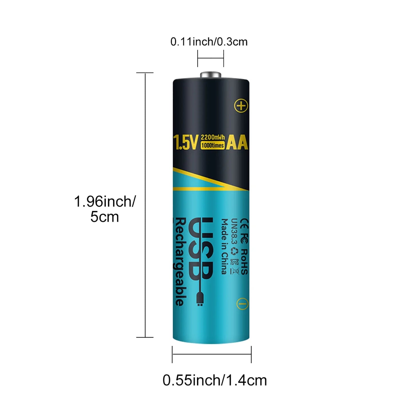 6PCS 13200mAh AA1.5V Lithium-Ion Rechargeable Battery with 2-in-1 Charging Cable