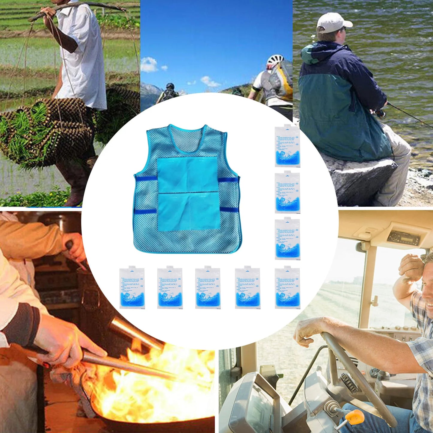Summer Ice Pack Cooling Vest  With 8 Ice Packs