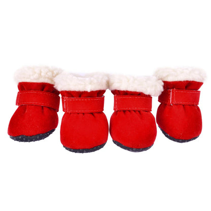 4Pcs Pet Dog Snow Boots Warm Plush Dog Shoes S-XL Soft with Non-Slip Soles