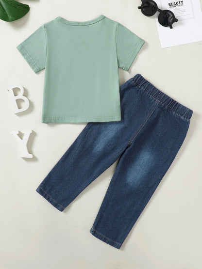 1-5T Boys Summer Outfit T Shirt Short Sleeve  Jeans Pants Set