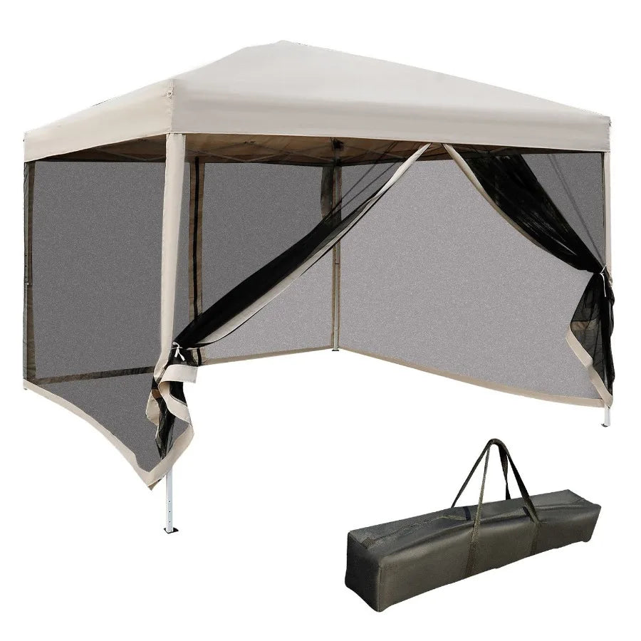 10' x 10' Pop Up Canopy Tent with Netting Instant Screen Room  Height Adjustable
