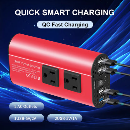 500W Modified Wave Inverter Portable Converter, DC 12V to AC 110V60HZ,