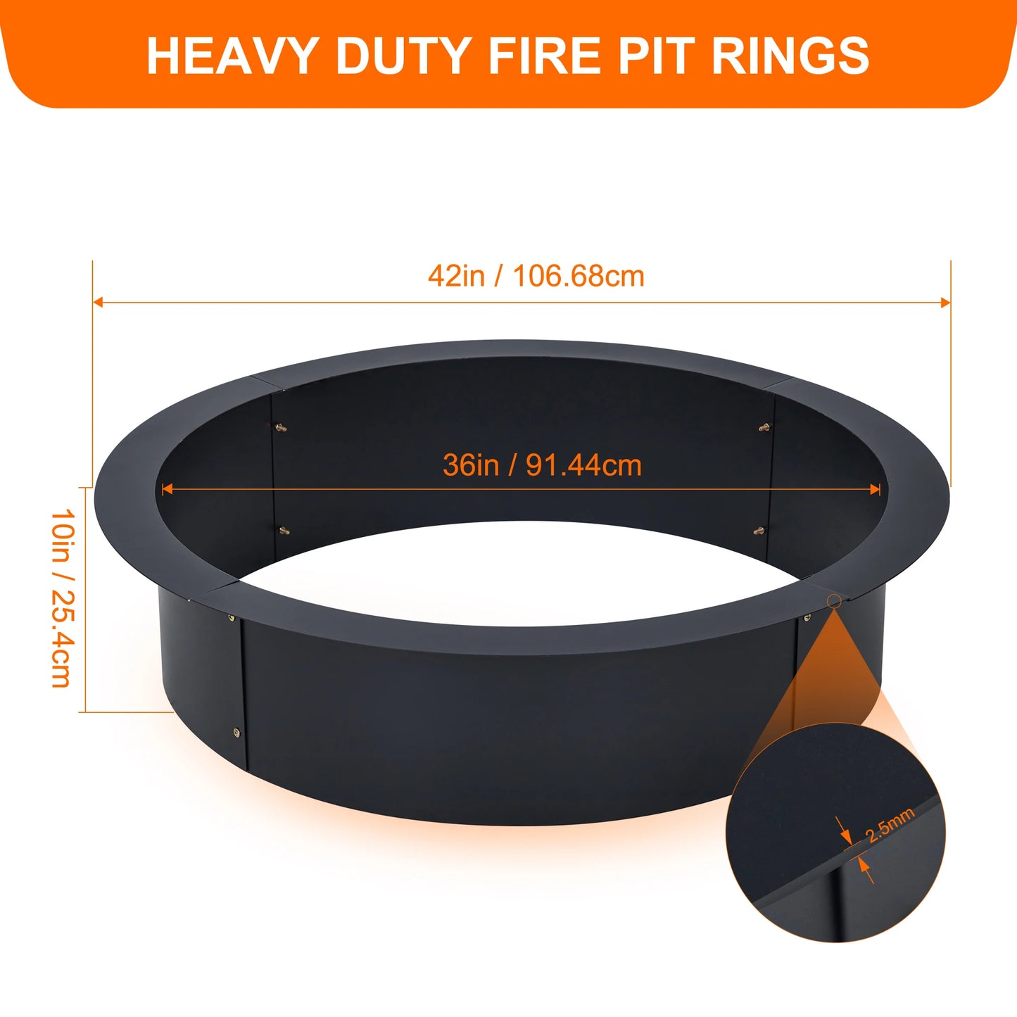 Fire Pit Ring Heavy Duty Solid Steel Firepits Insert