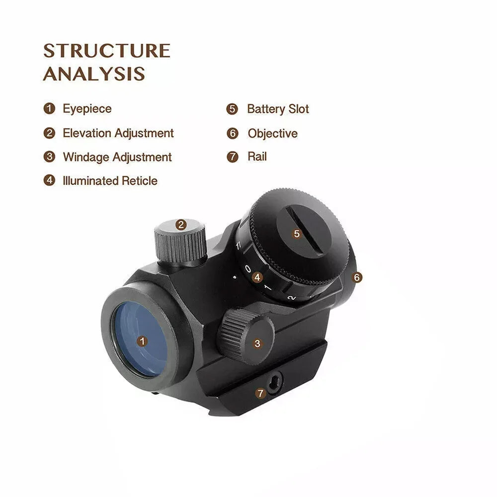 1x20 Red Dot Sight Tactical Rifle Scope Sight Reflex Sight Optical Sight with 1 inch Riser Mount
