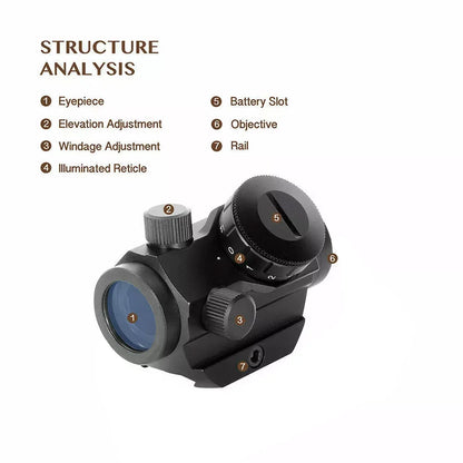 1x20 Red Dot Sight Tactical Rifle Scope Sight Reflex Sight Optical Sight with 1 inch Riser Mount