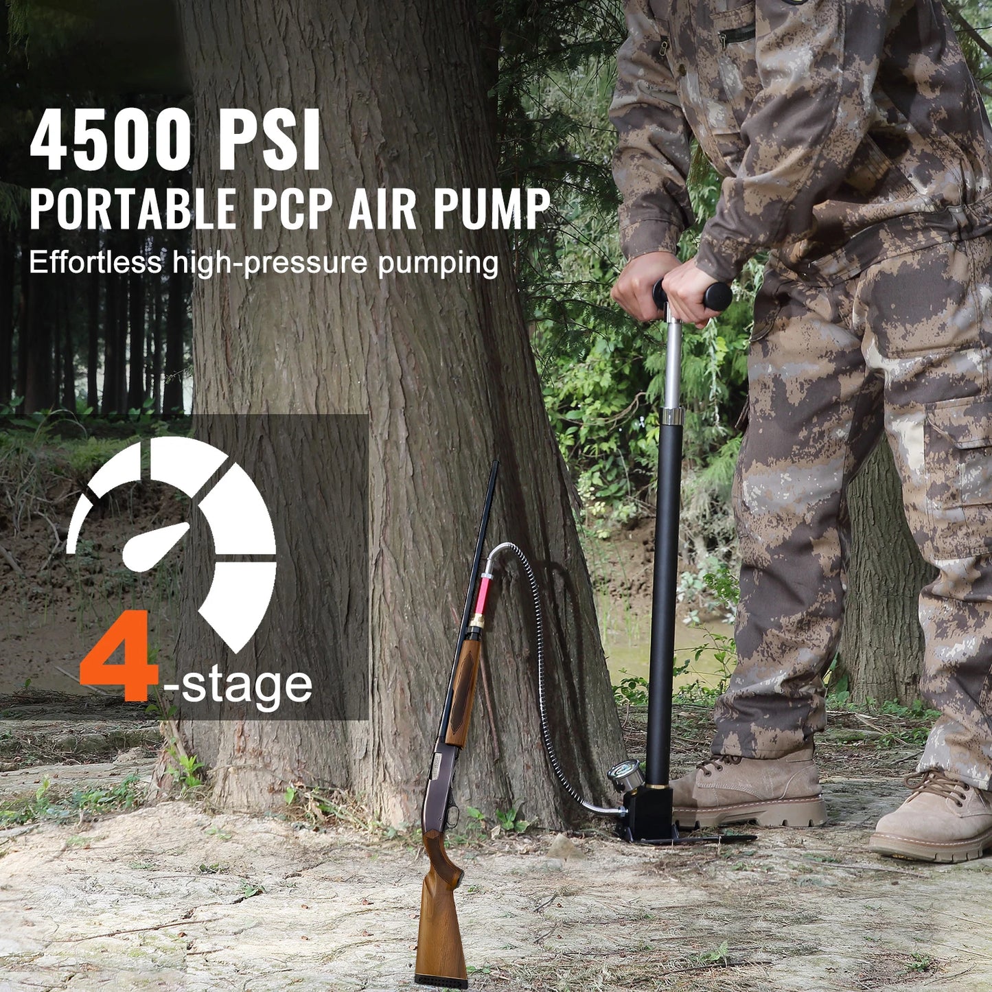 PCP Hand Pump 4 Stage 30Mpa 4500PSI High Pressure Air Rifile Filling Stirrup Pump