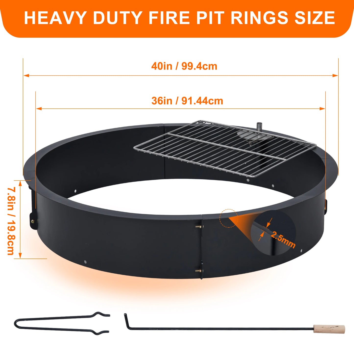 Fire Pit Ring Heavy Duty Solid Steel Firepits Insert
