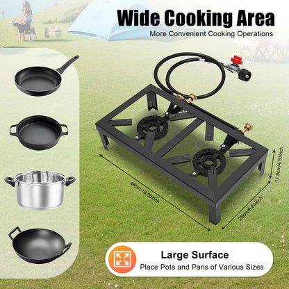 8000W Portable Double Burner Outdoor Gas Stove with Adjustable 0-10Psi Regulator Hose