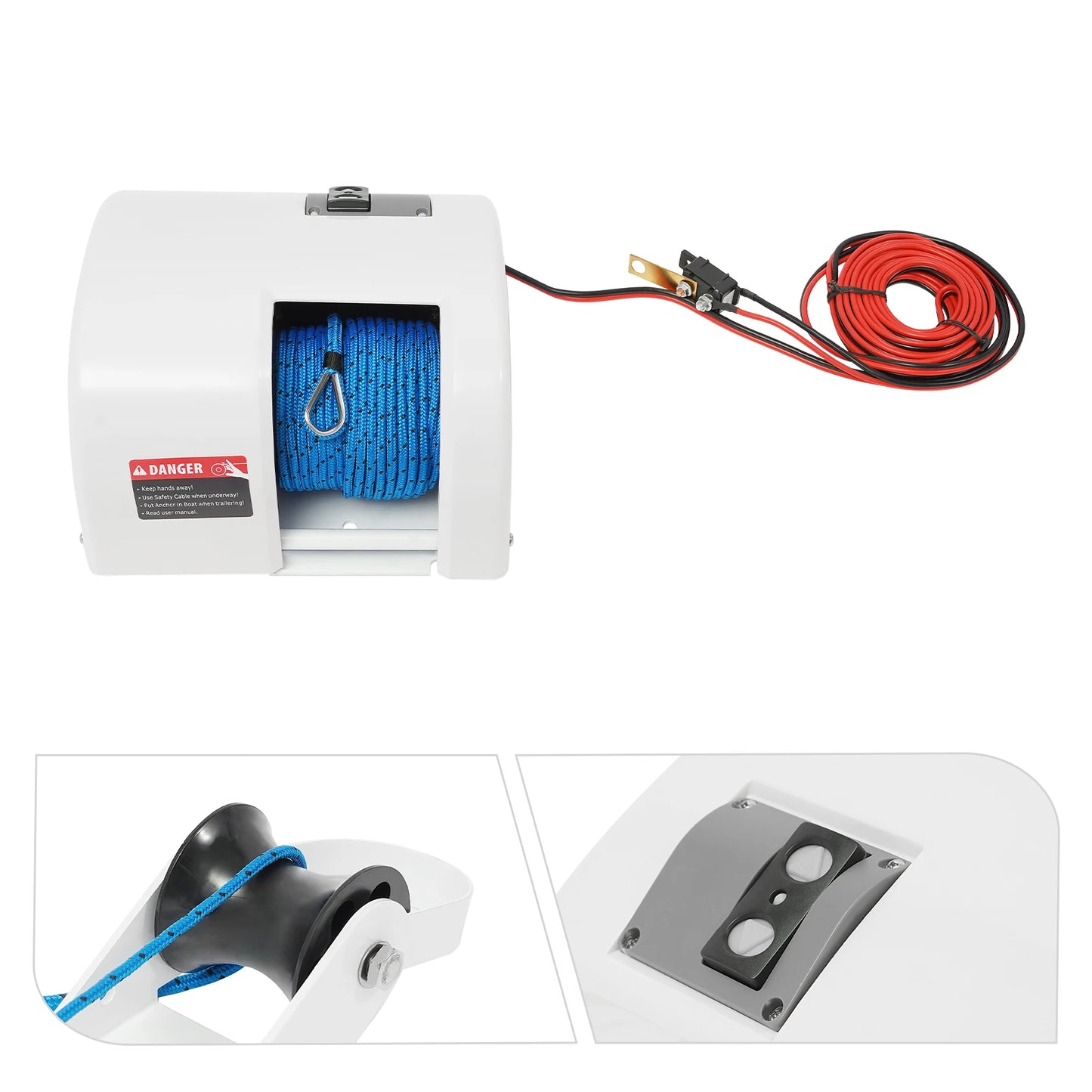 Electric Anchor 12V Saltwater Boat Anchor Winch IP65 Waterproof Powerful Rope Lowering and Retraction for Boats