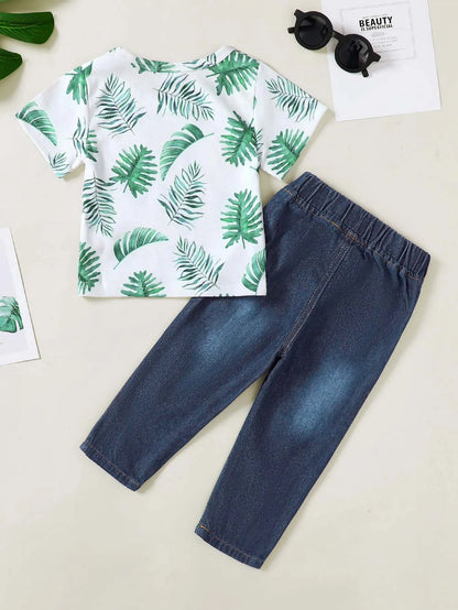 1-5T Boys Summer Outfit T Shirt Short Sleeve  Jeans Pants Set