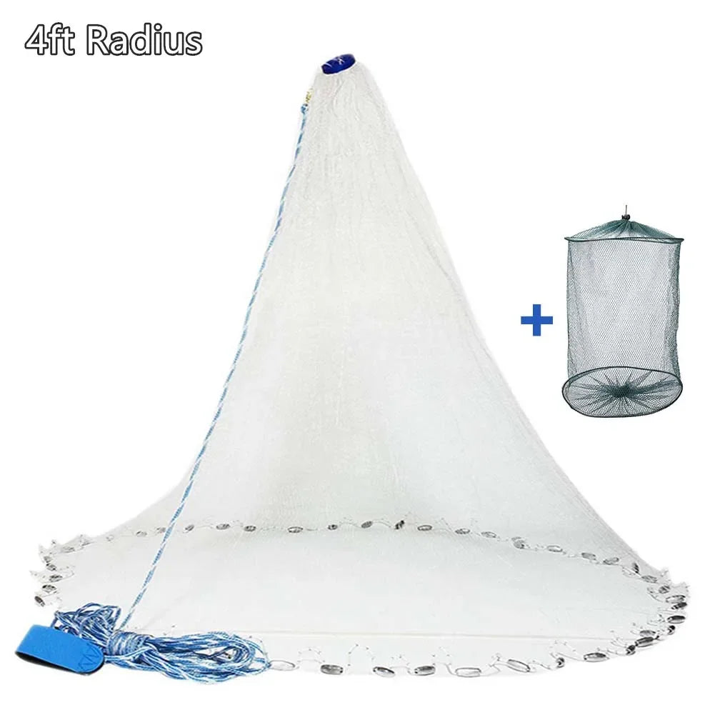 Saltwater Fishing Cast Net for Bait Trap 3/4/5/6/7/8/9/10ft Radius Casting Nets with Heavy Duty Zinc Sinker Weight