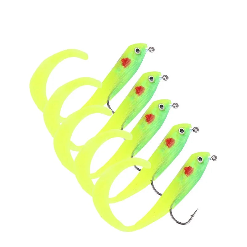 5PCS Fish Lures Artificial Fake Bait Soft Seabass Fishing Tackle with Hook