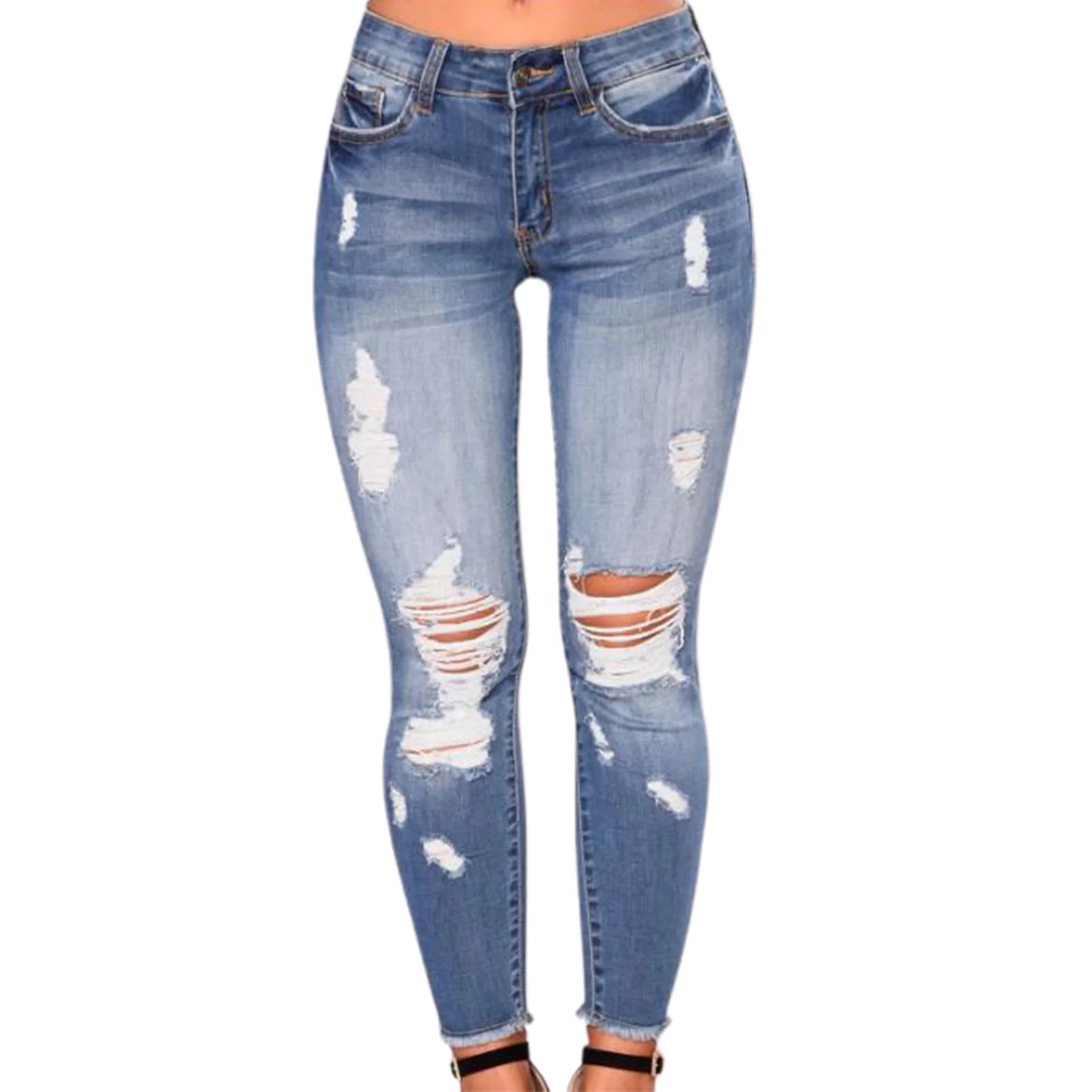 Skinny Jeans Stretch Ripped Denim Pants