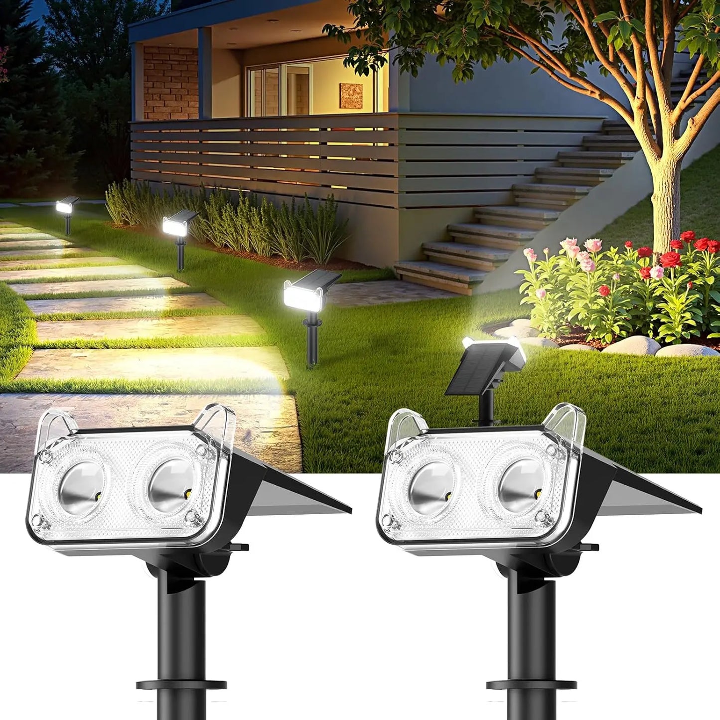 4 Pack Solar Spot Lights, Auto On/Off, 2 Modes
