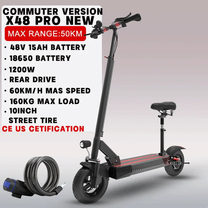 48V 26AH Lithium Battery Electric Scooter with Seat