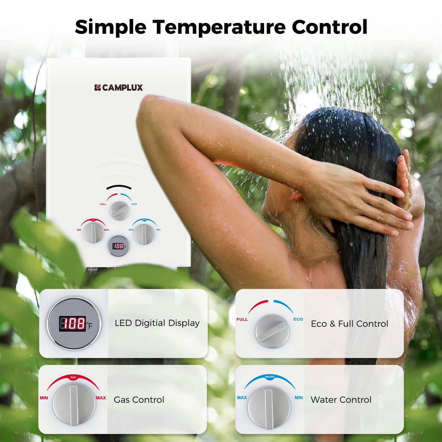 Portable Water Heater, 1.58 GPM Tankless Propane Water Heater, 41,000 BTU