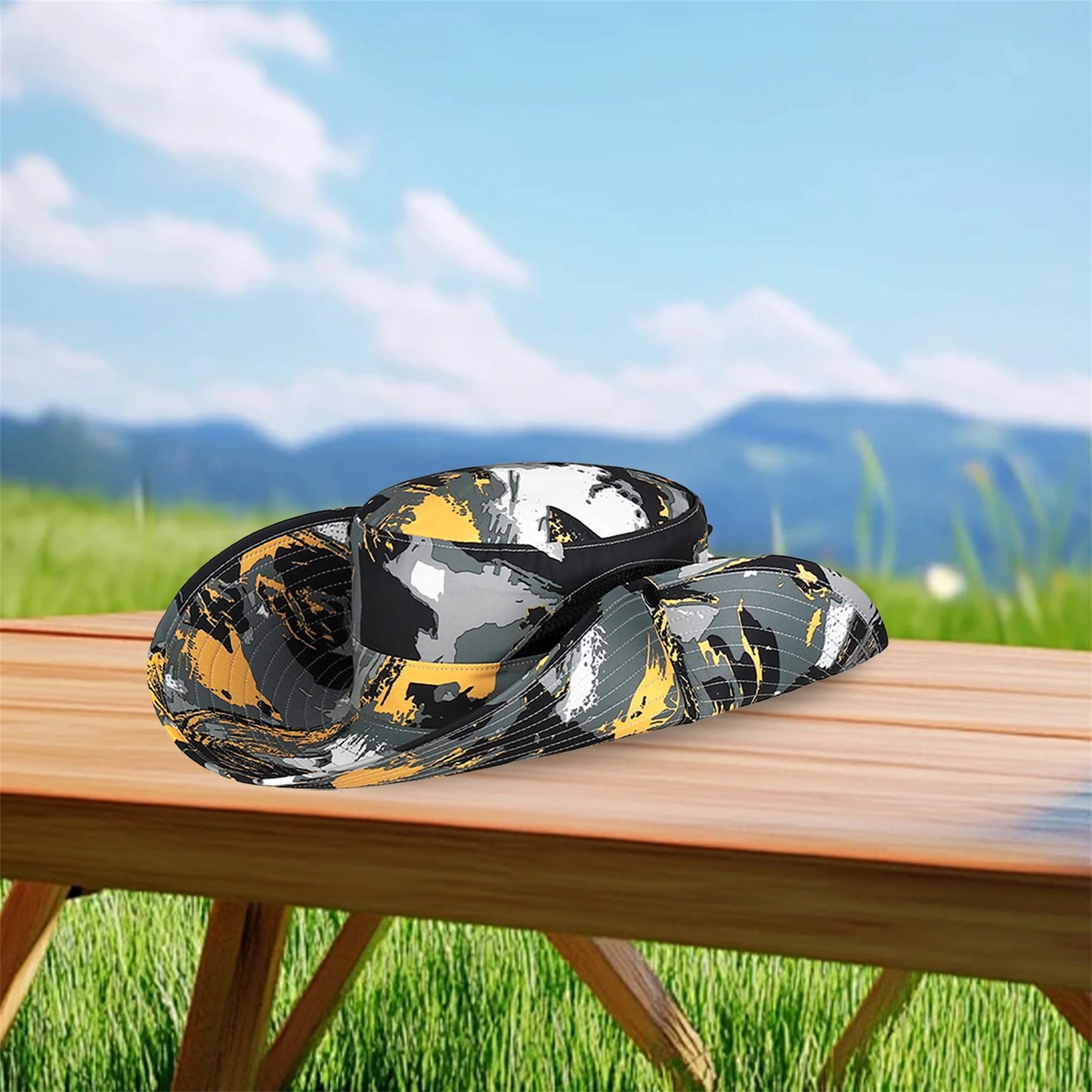 Stylish Camo Wide Brim Sun Hat for Women Outdoor Fishing Hiking Camping Climbing Safari Hat with Adjustable Chin Strap