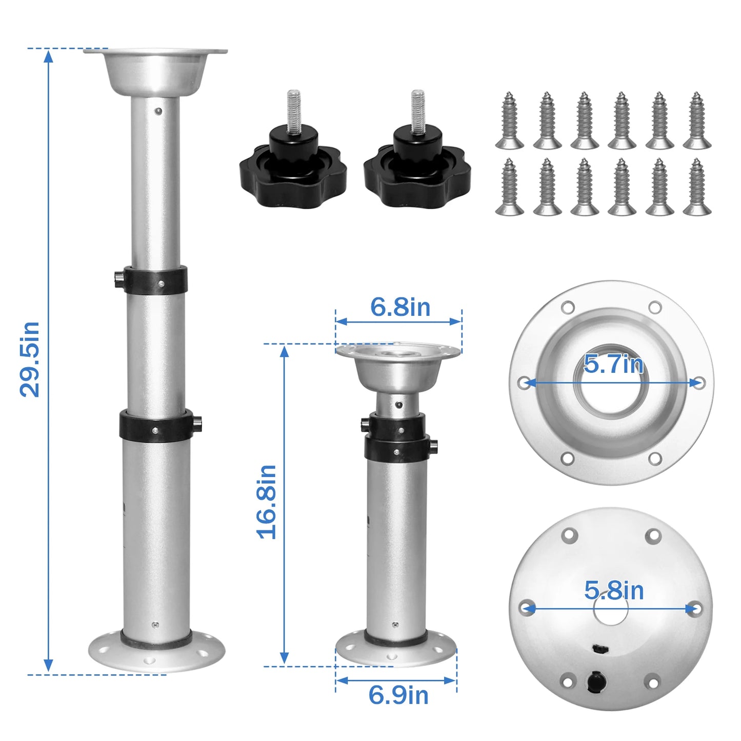 3 Levels Adjustable Aluminum Alloy RV Boat Table Pedestal 17-28 Inch Height