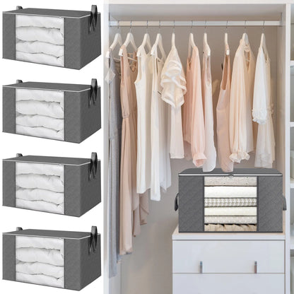 Wardrobe Box Set Of 4 With Zipper, Foldable Storage Solution for Clothes, Blankets, Sheets, and More
