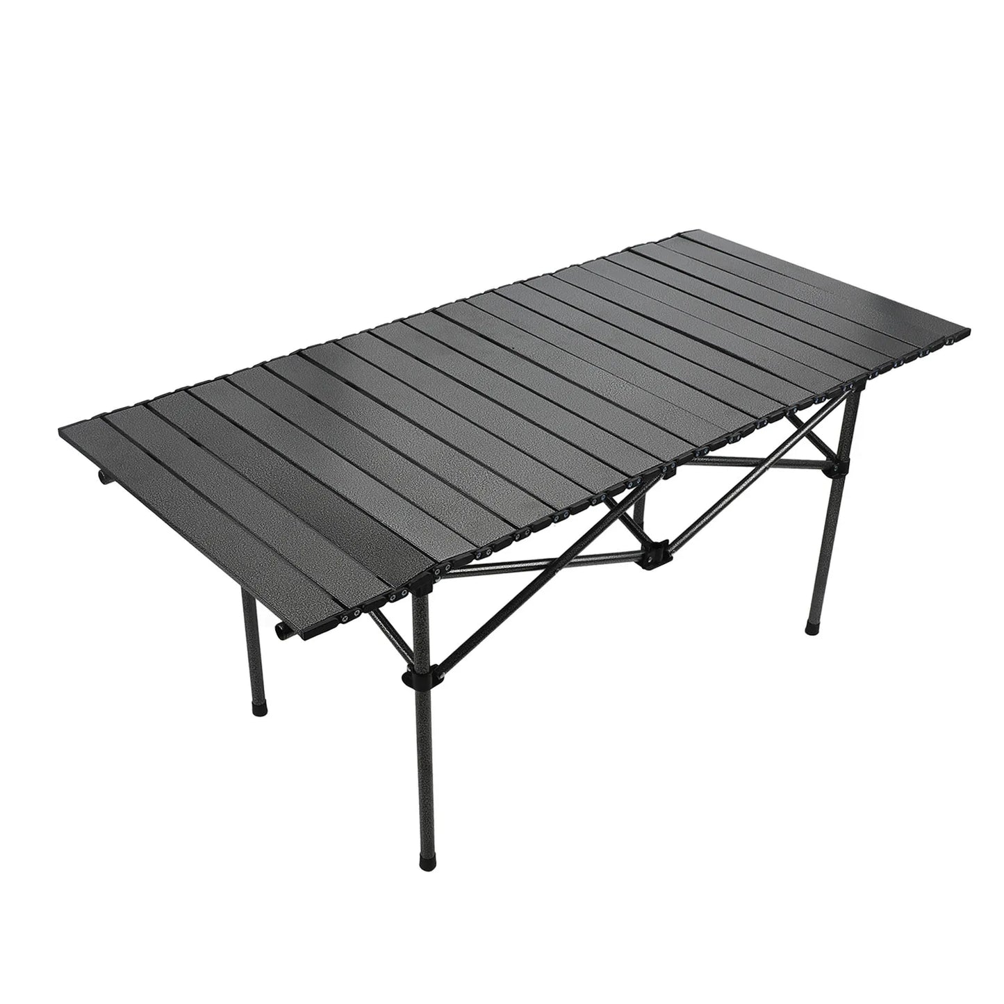 Folding Camping Table Black Spacious Storage Basket 47.24in Carbon Steel