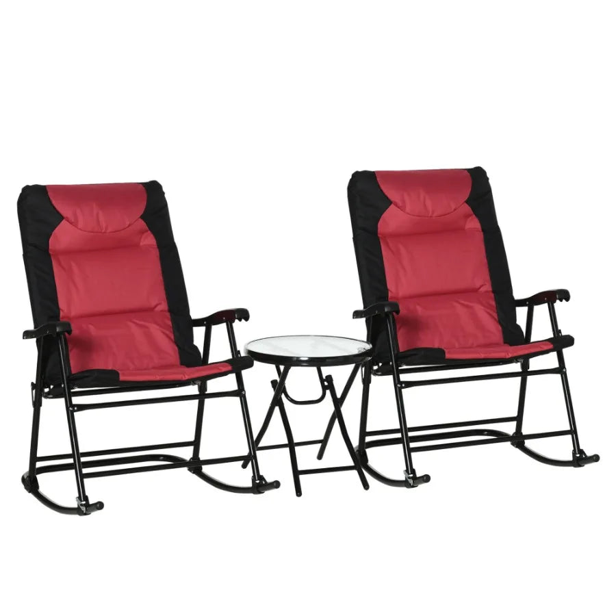 3 Piece Outdoor Patio rocking chair Set with Glass Coffee Table