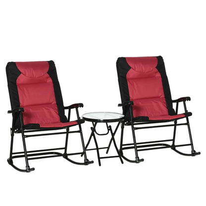 3 Piece Outdoor Patio rocking chair Set with Glass Coffee Table