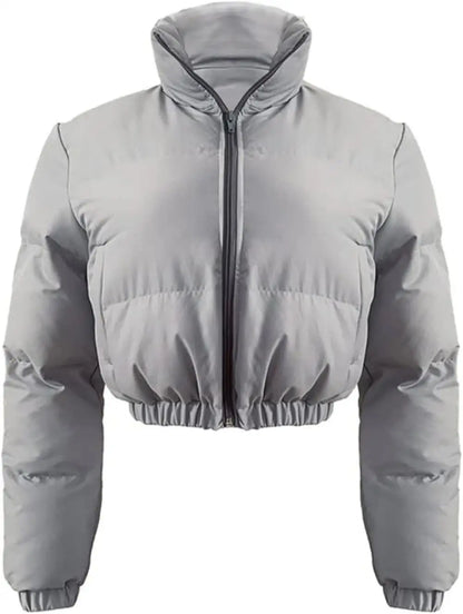 womens Puffer Jacket Cropped Zip Casual Cotton Coat