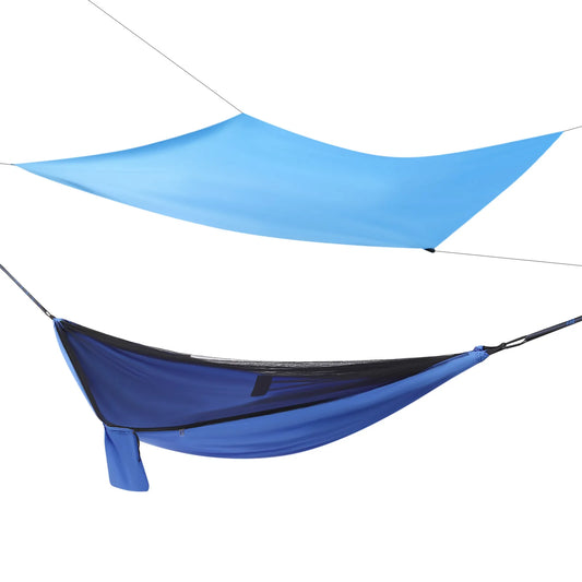 Blue Camping Hammock (2.9*1.4 m) with Blue Waterproof Sun Shelter