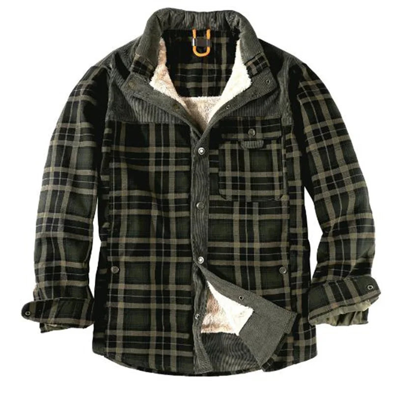 Men s Plaid Lined Shirt Jacket Long Sleeve Button Down