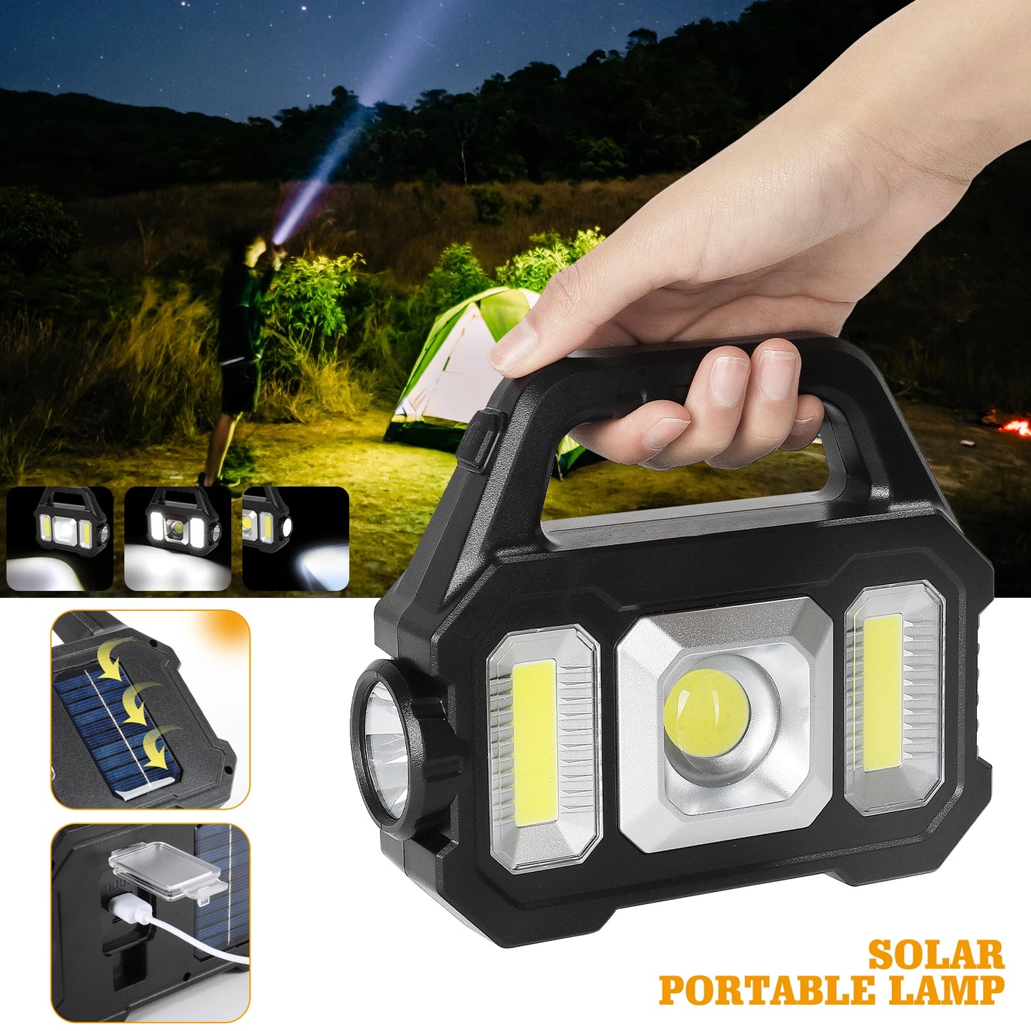 2000LM Solar-Powered LED Flashlight - Rechargeable with 6 Modes, Waterproof