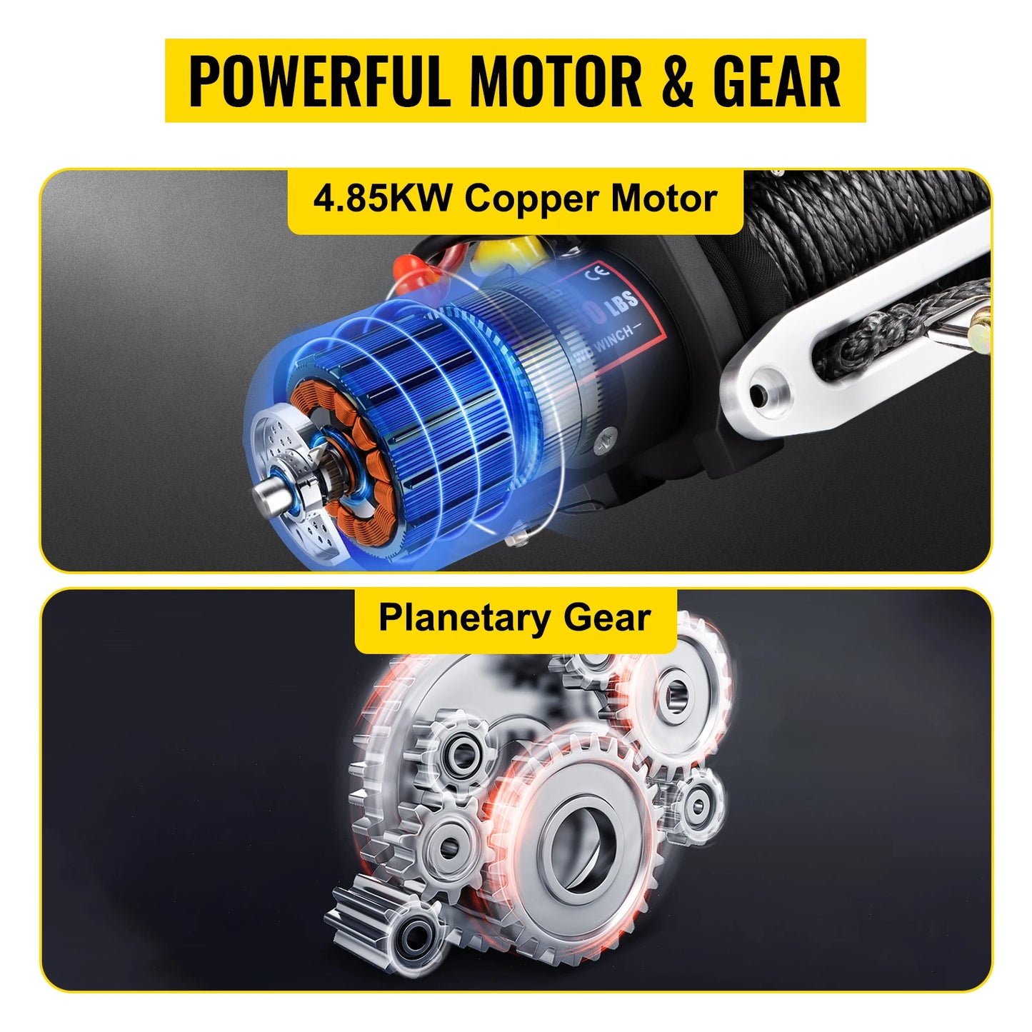 VEVOR 12V 13500 LBS Electric Winch 27M/92FT Synthetic Tow Rope  Hoist for 4X4 Truck or Boat