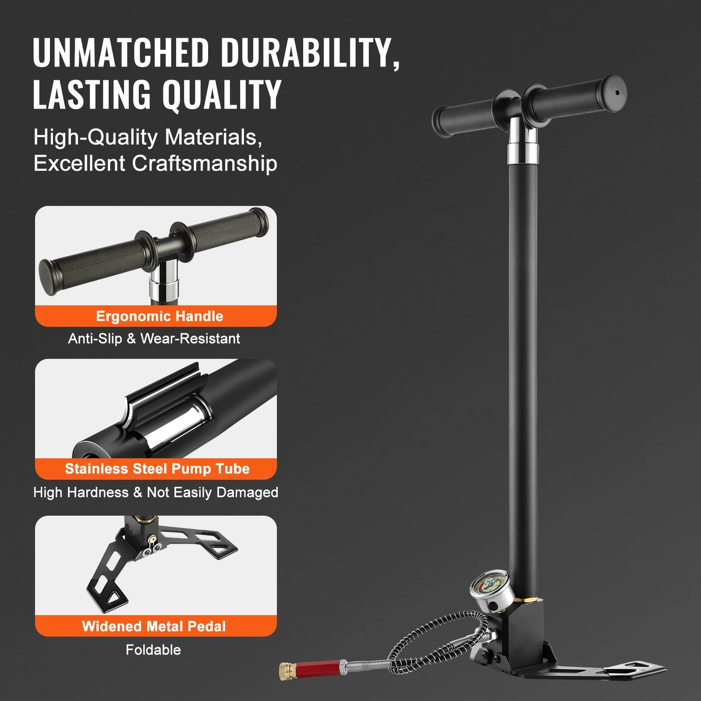 PCP Hand Pump 4 Stage 30Mpa 4500PSI High Pressure Air Rifile Filling Stirrup Pump