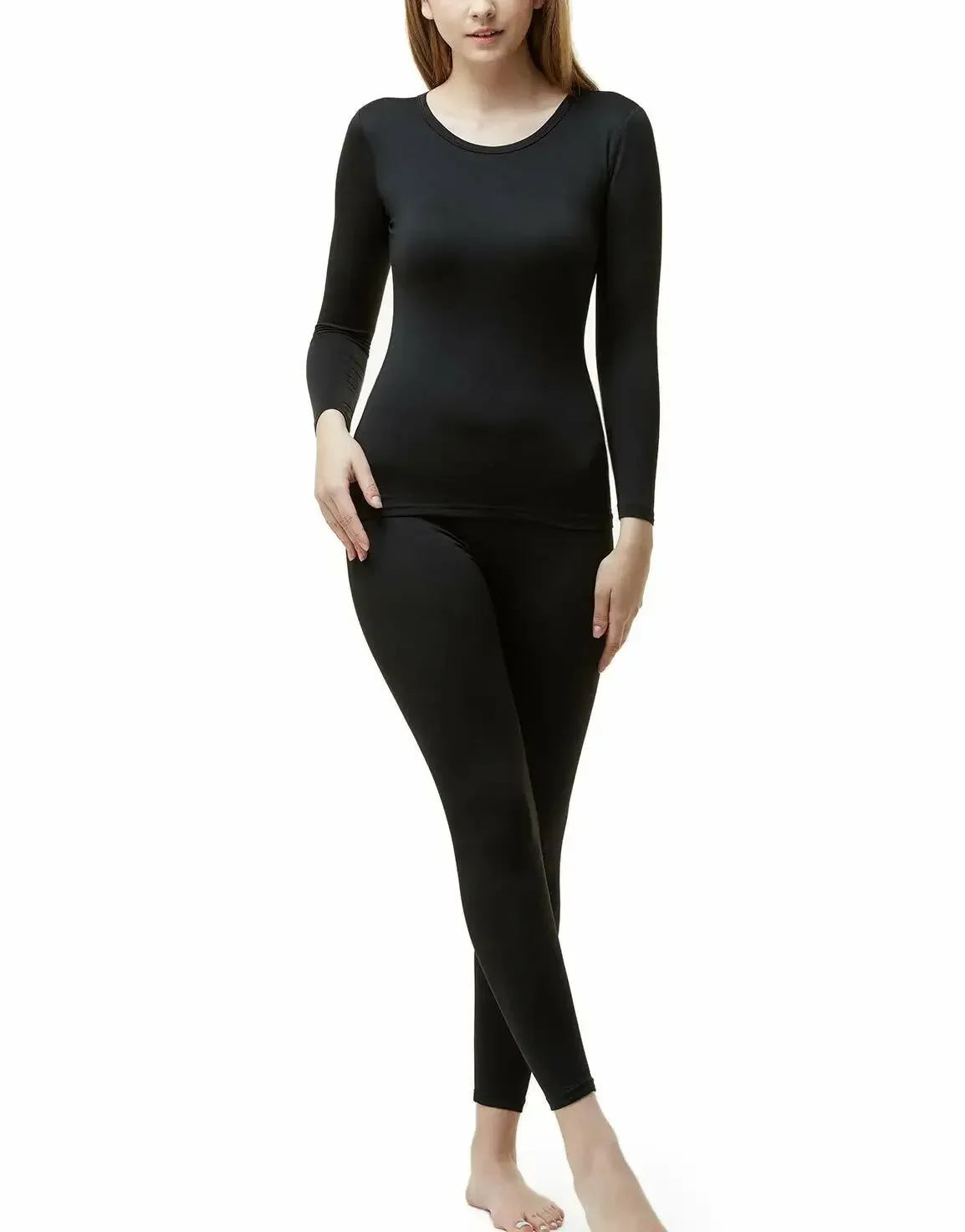 Winter Womens Fleece Lined Thermal Underwear Set Tops & Bottom Lightweight