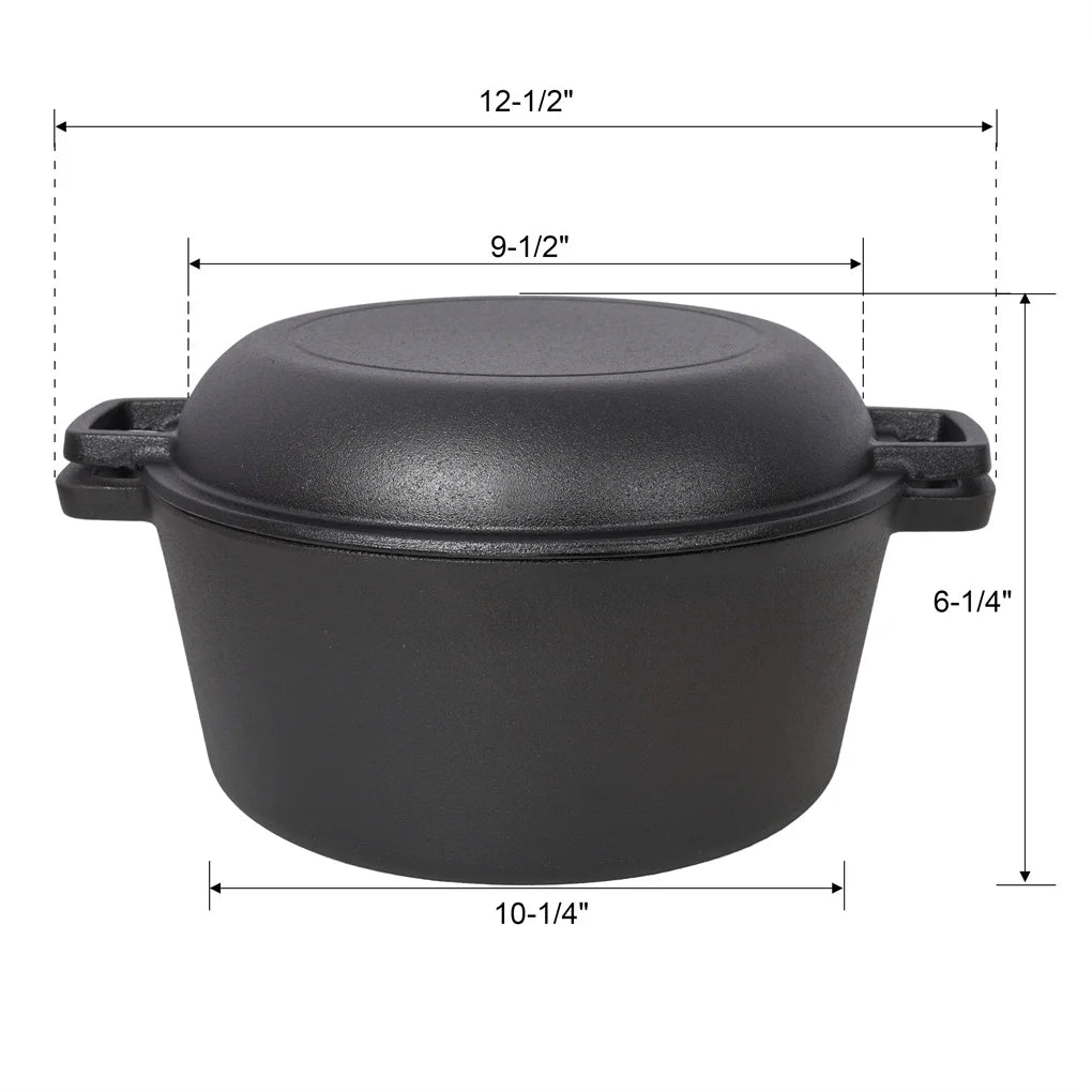 2 in 1 Pre-Seasoned Cast Iron Dutch Oven With Dual Handles ,for  Outdoor Camping