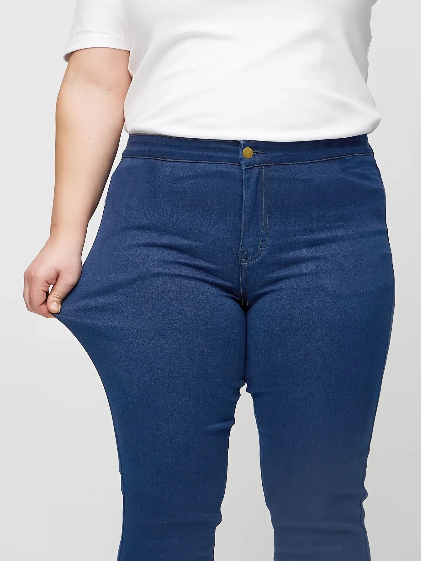 Women Solid Color High-waisted Skinny Jeans,