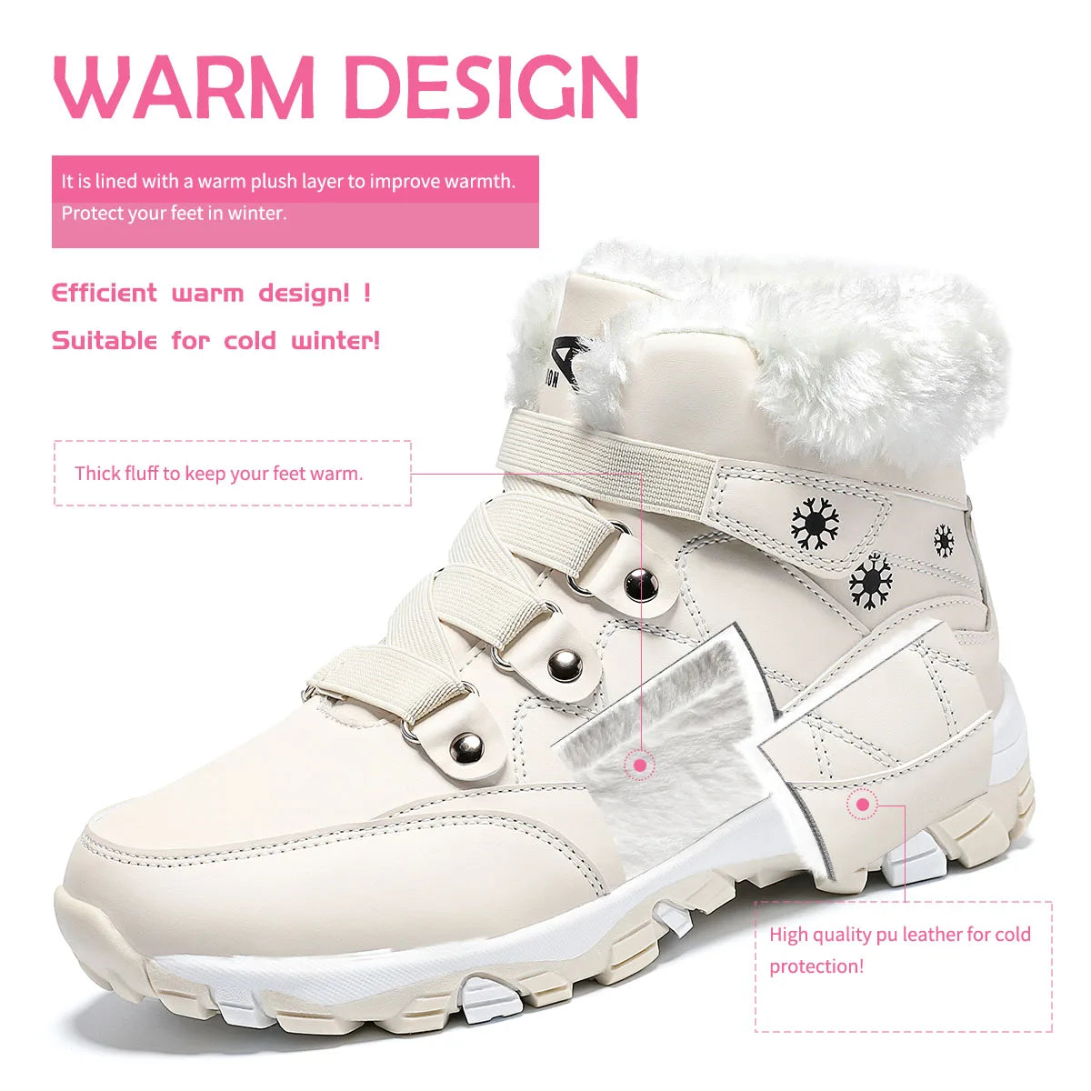 Womens Winter Boots Warm Fur Lined  Outdoor Hiking Boots